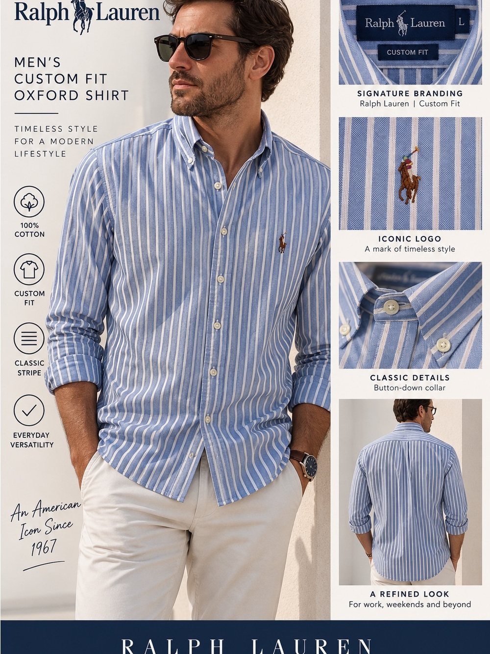 Ralph Lauren Men’s Blue & White Striped Oxford Button-Down Shirt